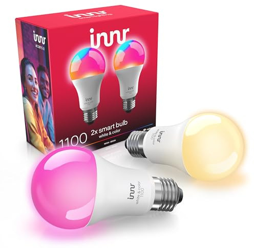 innr Zigbee A19 Smart Bulb, Works with Hue*, Alexa, SmartThings (Hub Required), White & Color, 40% More Brightness, E26 LED Color Changing Light Bulb, Dimmable, 1100 Lumen, 2-Pack