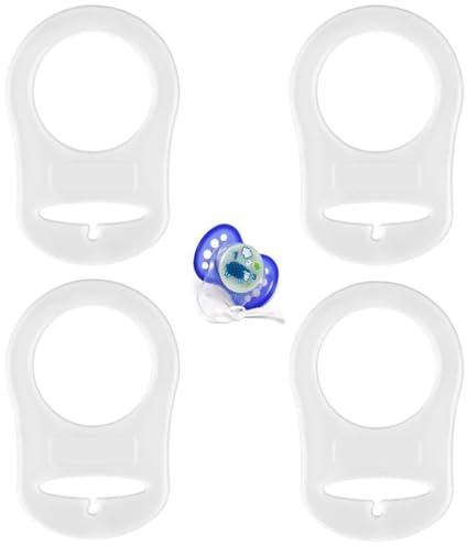 JUGUTA Silikon-Knopf-Ring, 4 Pcs Schnuller Adapter, Silikon Dummy Schnuller Halter Clip Adapter Ring, Silikonring Für Schnuller (Transparent)