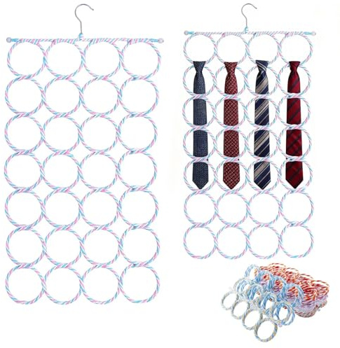 Binjor 2-Teiliges Set Faltbarer Schalhaken, 28 Hakenringe, Platzsparender Kleiderständer, Rutschfestes Material, Multifunktionaler Aufhänger, Geeignet für Kleidung, Krawatten, Schals und Gürtel