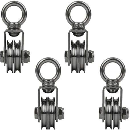 4er-Set Umlenkrollen aus 201 Edelstahl, Doppelrolle Flaschenzug, Korrosionsbeständige Umlenkrolle Klein für leichten Einsatz für 8mm Seile Stahlseil, U-Rille