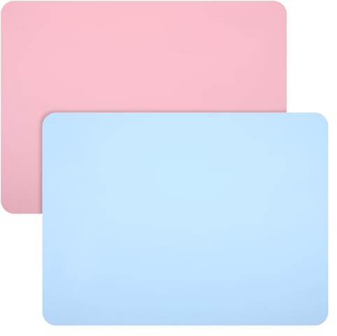 2PCS Silicone Mats 40x30 cm Non-Slip Heat Resistant Plastic Placemats Wipeable Matte Clear Countertop Protector Liner for Kitchen Baking Pastry, Table, Coffee, Crafts(Blue, Pink)