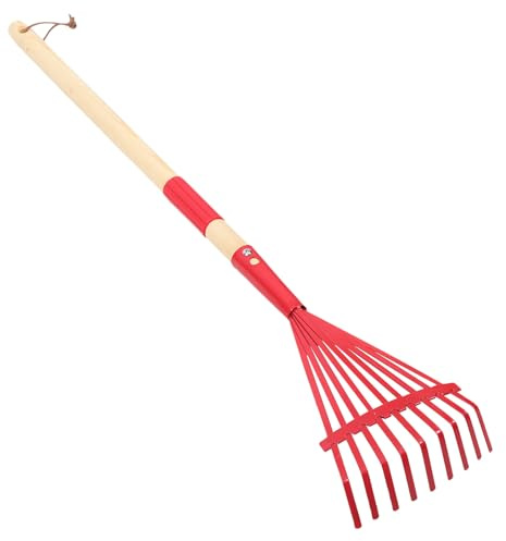 Hohopeti Rastrillo Desmontable para Jardín Mango de Madera Rastrillo Pequeño para Césped y Hojas Herramienta Multifuncional para Jardinería Infantil Color Rojo Ligero y Fácil de