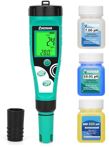 UIUZMAR Digitales pH Chlormessgerät für Schwimmbäder, pH Salzgehalt Messgerät für Salzwasserpools, 7 in 1 Wassertester mit Messung von freiem Chlor, pH, Salz, ORP, TDS, EC und Temp für Whirlpools,Spas