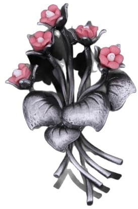 Vintage rosbukett broschnål - elegant blommig design med rosa rosor och metalliska bladaccenter, perfekt för modetillbehör för kvinnor
