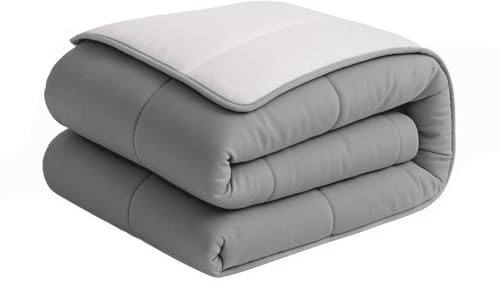 Acomoda Textil - Edredón Nórdico Reversible Relleno Nórdico Microfibra 350 gr/m² Edredón Bicolor Cálido y Ligero de Invierno (Gris/Gris Oscuro, 180x260 cm)