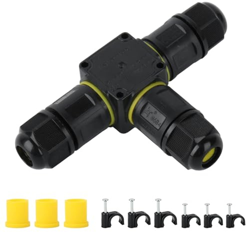 IP68 Waterproof 3 Way Cable Junction Box for 4-8mm & 6-11mm Diameter Wires | 3 pole outdoor cable connector with full accessories, durable watertight housing for garden and external wiring installation