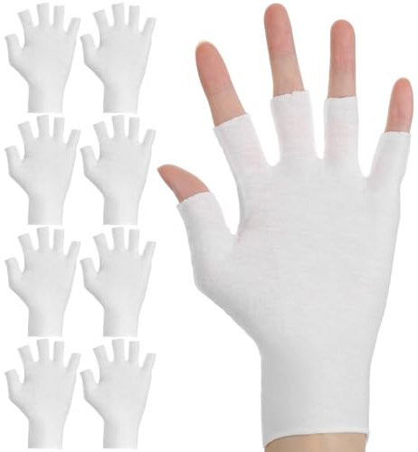 4 Pairs White Cotton Moisturizing Gloves for Dry Hands, Fingerless Eczema Gloves, Eczemas Relief Overnight Hydration for Sleeping Hand Spa