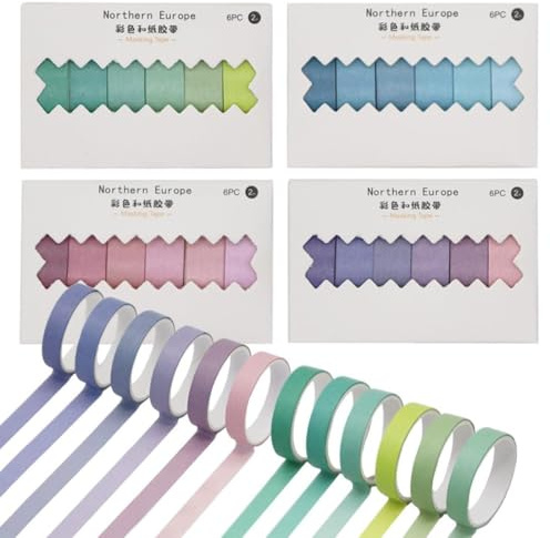 LYITZW 24 Rotoli di Nastro Adesivo Colorato Washi, Set Multicolore in Gradiente per Decorare Diari, Album Foto, Regali, Ideale per Appassionati di Bullet Journal e Fai da Te