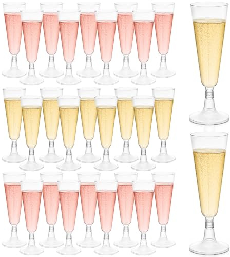 30 Pezzi Flute Plastica 150 ml, Calici da Champagne e Prosecco Trasparenti, Bicchieri da Spumante per Matrimonio, Feste, Compleanni, Natale e Capodanno