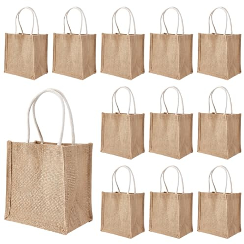 BENECREAT 12 Mini Borsa Tote In Iuta con Manici, Borsa Tote In Tela di Iuta di Lino Naturale, Mini Sacchetti Regalo In Juta Riutilizzabili per Matrimoni, Festa Della Mamma, Partito