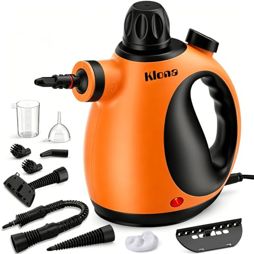 KLONA Pulitore a vapore manuale, pulitore a vapore per la casa, multiuso con 10 accessori per tappeti, tende, divani, cucina, bagno e altro ancora.