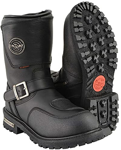 Milwaukee Leather Men's Black Wide Width 9-inch Waterproof Engineer Leather Biker Boots with Reflective Piping MBM9071WP - 13W