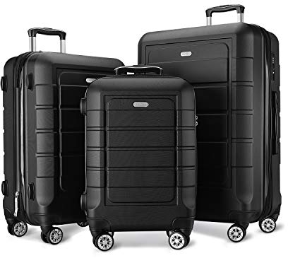 SHOWKOO Kofferset 3 Teilig Hartschale Leicht ABS+PC Erweiterbar Reisekoffer Haltbar Trolley Handgepäck Sets mit TSA Schloss und 4 Rollen (M L XL -Schwarz)