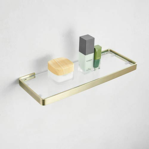 Kelelife Badezimmer Glasablage 55 cm, Gebürstetes Gold, Glas und Edelstahl