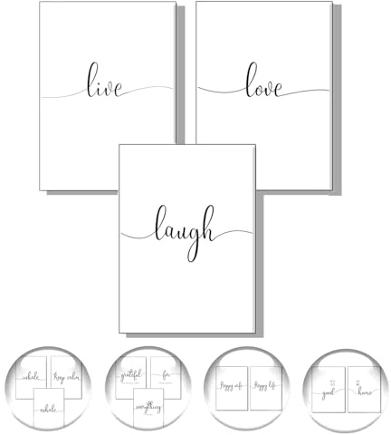 4Good Wandbilder Wohnzimmer als lustige Sprüche, Motivations Bilder fürs Büro oder die Küche, Bild mit Spruch als Schlafzimmer Poster ohne Rahmen (life-laugh-love, A3)