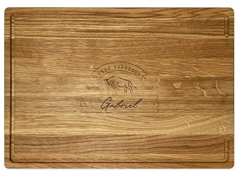 LOOXIS planche à découper personnalisée avec nom - chêne, planche à steak, planche à servir, planche à charcuterie (idée cadeau pour emménagement, anniversaire, fête des pères) - Motif 7