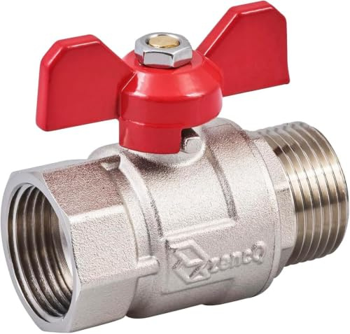 zencQ Kugelhahn mit Verschraubung 1/2 Zoll MF, Messing Kugelhahn mit Flügelgriff, Kugelventil aus Messing Anschluss mit Innengewinde und Außengewinde Flügelgriff für Industrie, Wasserpumpen(1/2)