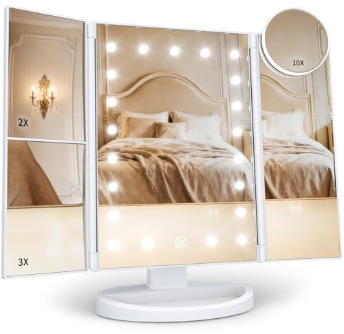 HUONUL Makeup Mirror, Vanity Mirror with Lights, 2X/3X/10X Magnification, Touch Control, Trifold, Dual Power Supply, Birthday Gifts for Women, Wife, Mom, Girls,Dorm Room Essentials