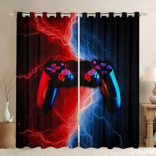 LKCD 2 Stück Verdunkelungsvorhänge, Gamer Lightning Gamepad-Video 200X160Cm Blickdichter Vorhang Mit Ösen, Thermovorhang, Vorhang Mit Ösen, Verdunkelungsvorhänge Für Schlafzimmer, Wohnzimmer