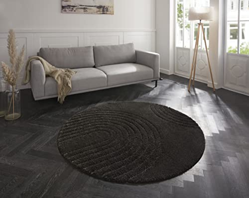 Mint Rugs Matta Fergus, Golvmatta, Mattor Sovrum, Rund, Hög Lugg, Vardagsrumsmatta, Mjuk, Fluffig, Lång Lugg, Lurvig Flokati Skandi-design, Hög-låg Struktur, Mörkgrå, ø 160 cm