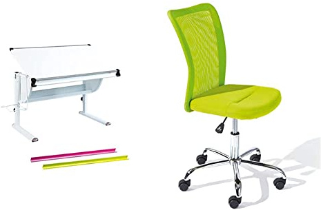 Inter Link Ergonomischer Kinderschreibtisch in 3 Farben weiß & Kinderdrehstuhl Bürostuhl Jugenddrehstuhl Schreibtischstuhl Drehstuhl Metall Bezug Mesh Grün BxHxT: 43 x 88-98 x 56 cm