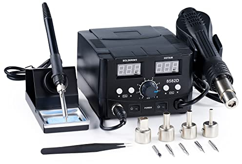 CREWORKS Heißluftlötstation 2IN1 SMD Entlötstation Heißluft Lötstation Entlötstation 750W Heißluftgebläse 75W Lötkolbenleistung Lötkolben mit LED-Anzeige, Schlafmodus, Tempratur Einstellbar