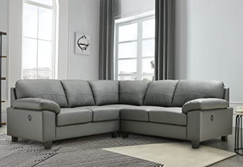 SC Furniture Ltd Dark Grey Real Genuine Leather Corner Sofa + USB Ports BOSTON