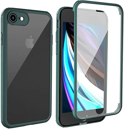 Leedia 360 Grad Hülle Kompatibel mit iPhone SE 2020 Hülle Ganzkörper Eingebauter Glas Displayschutzfolie Stoßfest iPhone SE 2022 Schutzhülle Transparent Handyhülle für iPhone 8/SE3/SE2 4.7 Grün