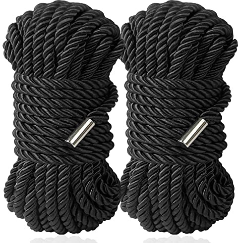 BAVIHOR Silk Rope, 32 Feet 8 mm Soft Ropes Durable Multipurpose Long Satin Braided Twisted Rope (Black, Black)