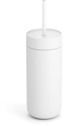Fellow Carter Cold 16 oz Insulated Travel Mug with Straw, Ceramic Lined | Stainless Steel Coffee Tumbler, Lid Included, Iced Coffee Cup, 18+ Hrs Cold, BPA-Free, Spill Resistant, Matte White