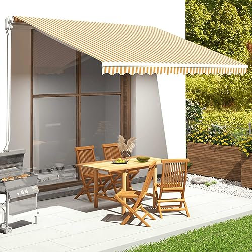 Annlera Tenda Solare 450x350 cm Tende Solari Estensibili Da Balcone Tenda Parasole Autoportante A Bracci Giallo E Bianco