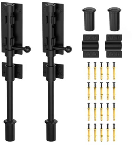 Zylinderriegel, Schieberiegel, Torschloss, Türriegel, Hardware, 25,4 cm, robust, massiv, 304 Edelstahl, Türschloss für Zaun/Holz/Scheunentür/Hoftür/Innentürriegel (25,4 cm, Schwarz, 2 Stück)