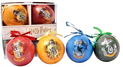 Ciao Set of 4 Harry Potter Hogwarts Houses decoupage Christmas Tree Balls (Ø8cm) Officially Licensed Wizarding World in giftbox
