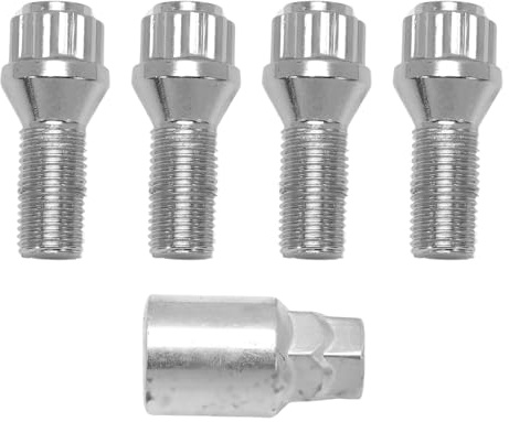 Konuooer 4X Radschloss Radschrauben Satz Felgenschloss Diebstahlsicherung Radmuttern kompatibel mit A1 A3 A4 A5 Golf Jetta Touran Seat Vivaro X3 X5 M14x1,5 28mm mit 1x Schlüssel