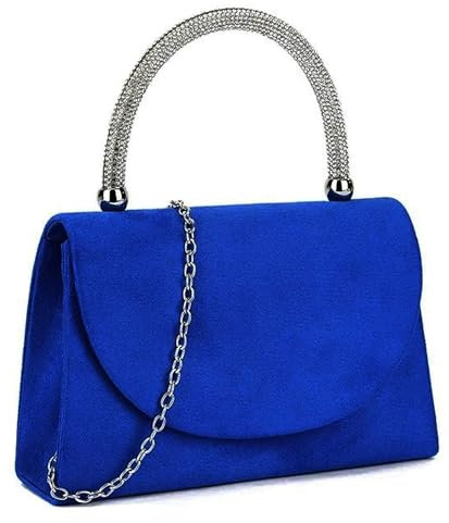 Handtasche / Handtasche aus Veloursleder, mit Strass-Griff, für Hochzeit, Abschlussball, Hochzeit, Abendveranstaltung, Party, königsblau, medium