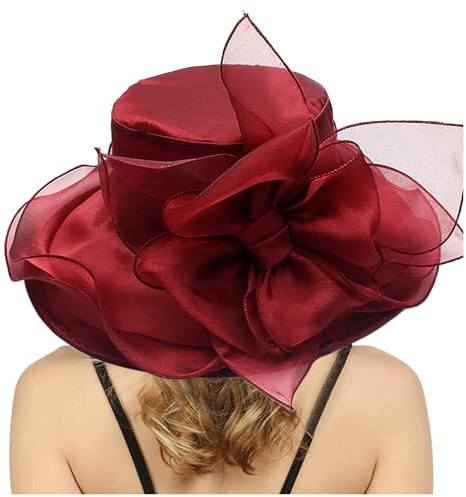 Organza Hüte für Damen Hochzeit Brauthut Sonnenhut Blumen Sommerhut Strandhut Strohhüte Frauen Organza Braut Hochzeit Party Hat Sonnenschutz Sonnenhut Fascinator Hut Wide Brim für Sommer Strand