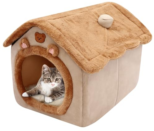 Indoor Cat Bed, Winter Warm Cat Tent Pet Bed with Soft Cushion and Blanket, Cat Cave Bed Cat House Cat Tent, for Homes, Pet Stores, Pet Hospitals, Catteries, 53 * 43 * 46cm, Brown