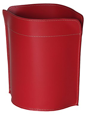 LIMAC Design CANISTRO Papierkorb aus Leder, Eleganter Papierkorb und Mülleimer im modernen Design, Abfalleimer für Zuhause, Büro, Hotel, Hergestellt in Italien. (Rot)