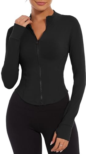 Yutdeng Chaqueta Yoga Mujer Chaqueta Deportiva Mujer Chaqueta de Running Mujer Chaqueta Entrenamiento Camiseta Fitness Chaqueta Deporte Mujer Sudadera Correr Ropa Top con Agujeros para los Pulgares