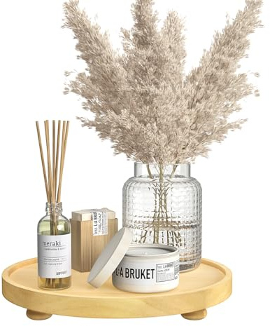 Luxspire Vassoio Decorativo Rotondo, Vassoio da Bagno, Vassoio in Legno per Tavolino da caffè, Portaoggetti con Piedini in Legno per Bagno in Agriturismo, Decorazione Cucina, 10/25cm, Colore Legno