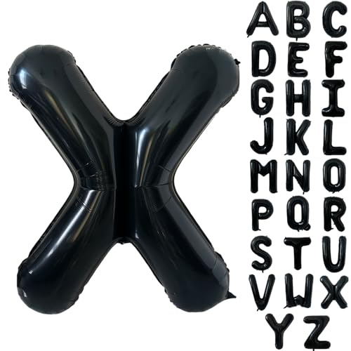 Schwarz Alphabet Ballon Große Mylar Folie Helium Brief Luftballons 40 Zoll Schwarz Luftballons Alphabet Buchstaben für Geburtstag Brautdusche Jubiläumsdekorationen(Letter X)