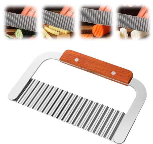 Crinkle Chip Cutter, Potato Chipper, Stainless Steel Potato Crinkle Cutter, Wavy Blade chip Cutter Vegetable Chopper (Silver,1Pcs)