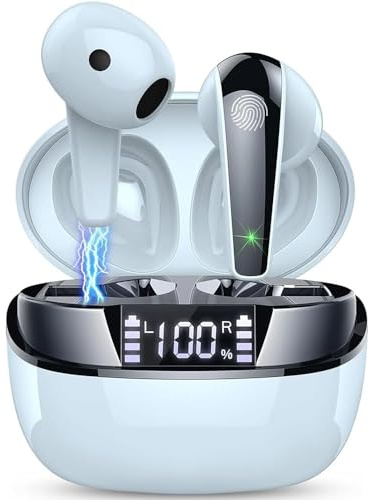 QXQ Auriculares Inalambricos Bluetooth, Auriculares Bluetooth 5.3 HiFi Estéreo con 4 Mics, Cancelación de Ruido ENC, 2024 Cascos Inalambricos Bluetooth 47H Auriculares in Ear, Azul