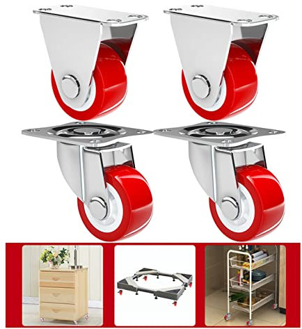 AILZCFX Gummierte Trolley-Räder, 4-teilige Lenkrollen, Transportrollen, Möbelrollen, 37,5 mm/50 mm, geräuschlose Lenkrollen, geeignet für Möbel, Blumenständer, Wiegen, rot (2 Zoll)