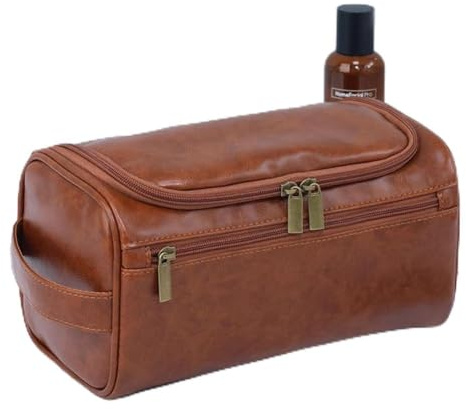 GreatRise Kulturtasche zum Aufhängen Reise Kulturbeutel Waschtasche PU Leder Waschtasche Oxford- Kosmetiktasche mit Tragegriff Make up Organizer Tasche für Herren & Damen PU-Braun
