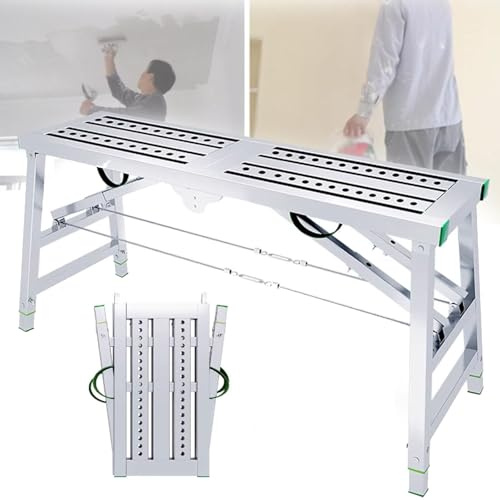 Andamio plegable plataforma de trabajo portátil de aluminio, altura ajustable, 400 kg, taburete y banco de trabajo multiusos