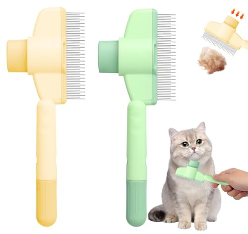 Fellblitz Bürste Katze, 2 Stück Fellbürste Katze, Selbstreinigender Fellblitz Bürste Katzen, Fellblitzbürste Katzen Zum Entfernen Von Matthaar, für Lang Und Kurzhaarpflege Haustier (1 Gelb 1Grün)