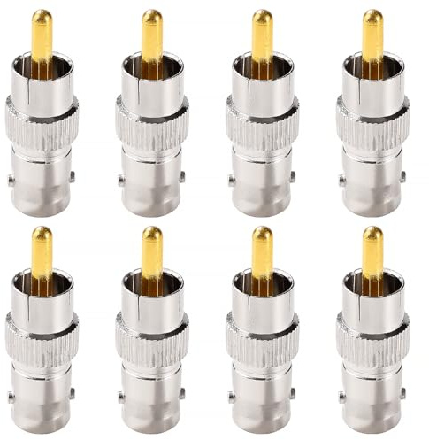 KUOQIY 8 Pièces Adaptateur BNC Femelle à RCA Mâle, Métal Prise BNC Femelle vers Fiche Mâle RCA Phono pour CCTV Caméra, Plaqué Or