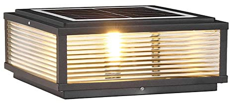 Amen Style Solar Column Head Lamp,Outdoor LED Post Light Fixture Landscape Patio Stigma Lamps with Clear Glass IP54 Waterproof Exterior Garden Lamps for Main Gate Garden Villa Terrace Light