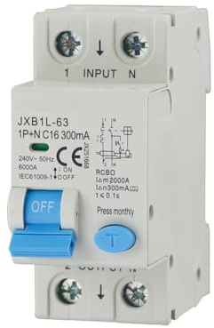 gloca Interruttore Magnetotermico Differenziale 1P+N 300mA 220V 6KA 2 Moduli DIN Classe A (16 Ampere)